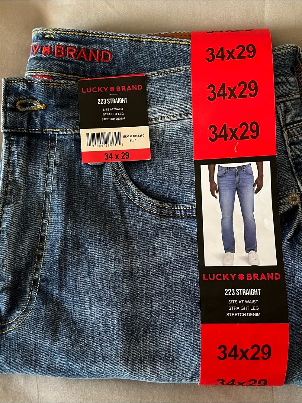 NWT Lucky Brand 223 Straight Leg Mens 34x29 Medium Blue Stretch Denim Jeans